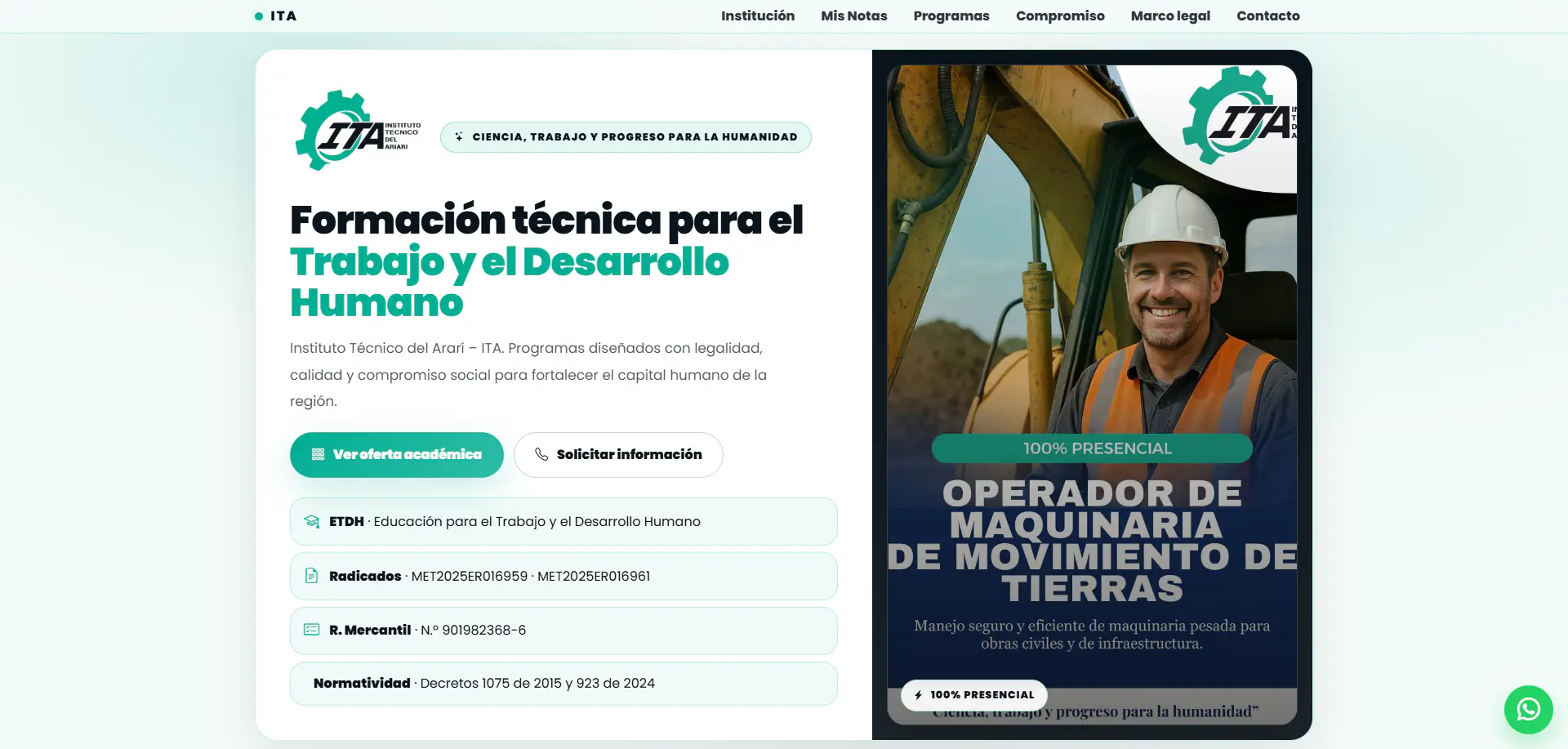 Página de inicio de Instituto ITA - Sistema de gestión académica