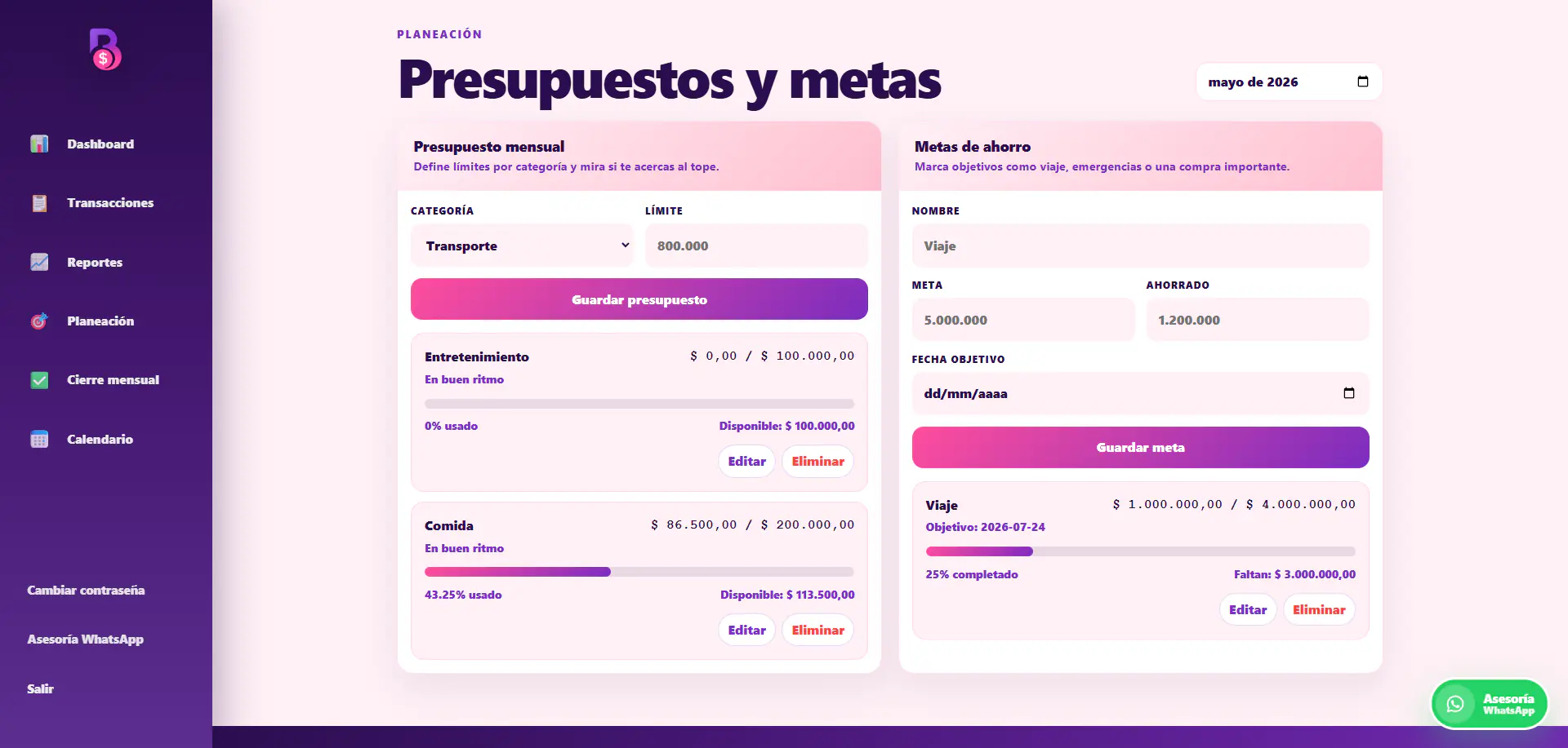 Metas de ahorro en BaheCash